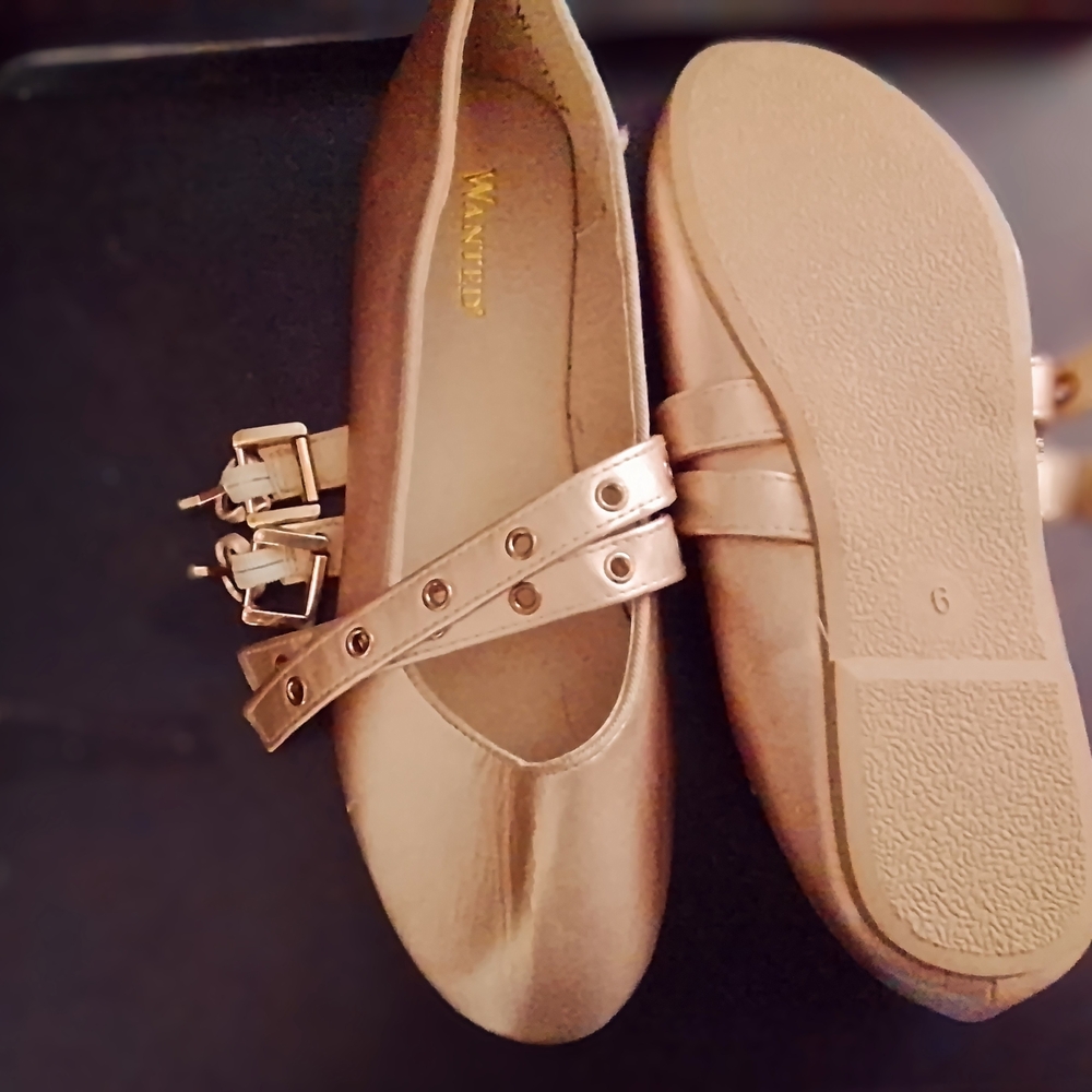 Wanted Women's Metallic Gold Flats with Strap Detail